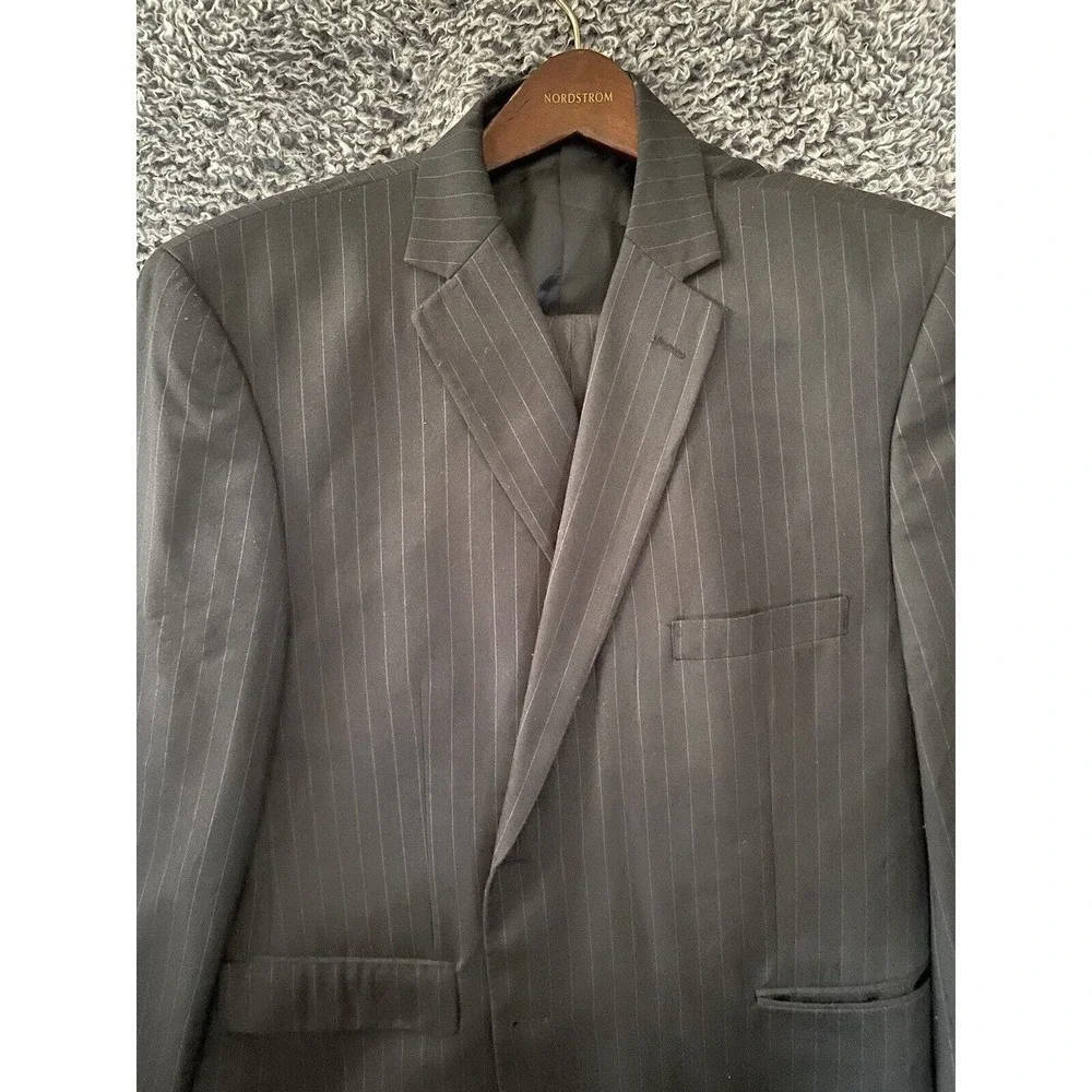 Cricketeer Suit Dark Gray Striped Wool Jacket Pants 2 Piece USA 48 R 46W /
